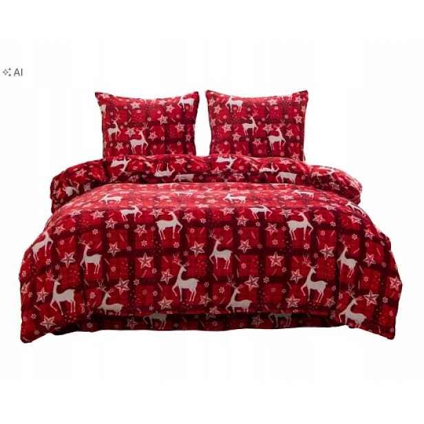 Teplá Milá Povlečení Fleecová Medvídek 160x200 Vánoční Mřížka Sob Červená