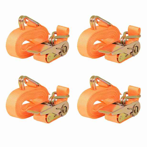 vidaXL Ráčnové upínací pásy, 4 ks, 0,4 tun, 6mx25mm, oranžové