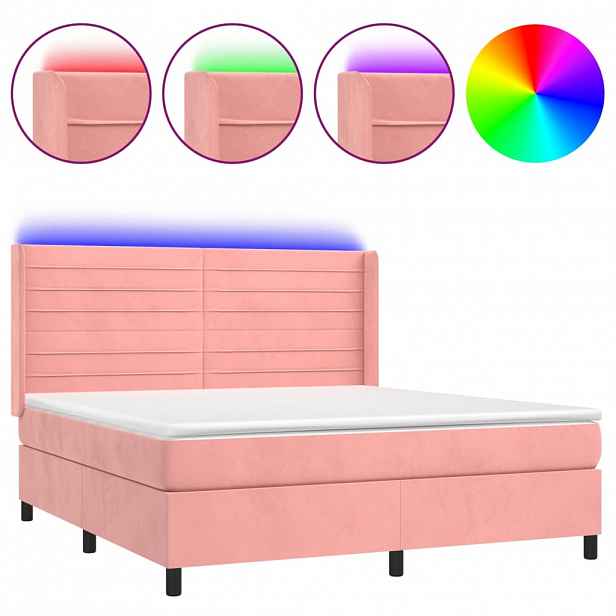 vidaXL Box spring postel s matrací a LED růžová 160x200 cm samet