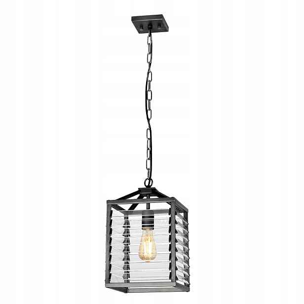 Industriální závěsná lampa šedá skleněná klec do ložnice obývacího pokoje Elstead