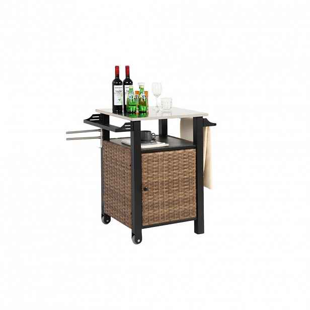 Modfu SERVÍROVACÍ vozík z oceli 76x57x85 cm hnědý s kolečky, úložným prostorem a nerezovou deskou