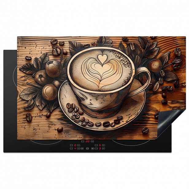 MuchoWow KRYT NA INDUKČNÍ DESKU Káva - Vintage - hnědá - šálek - dřevo 83x51 cm
