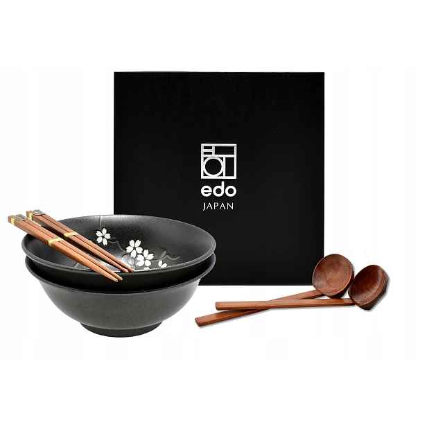 Sada 2 misek s lžícemi a hůlkami Ramen Anemone Black 1100 ml Box