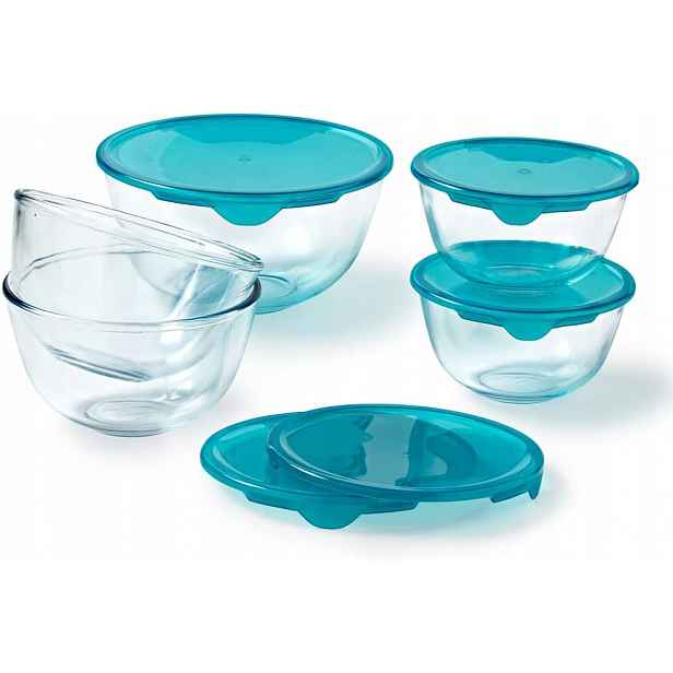 Sada 5 x skleněná miska salátová mísa s víkem, různé velikosti Pyrex