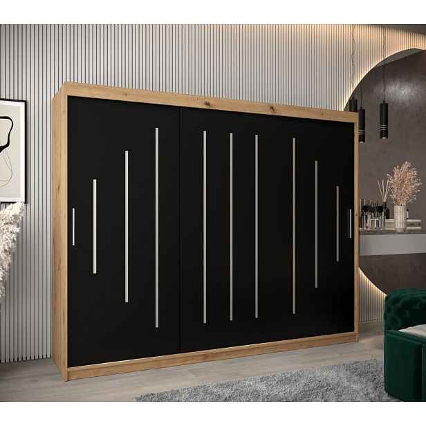 Šatní skříň ESTER - šířka 250 cm, dub artisan / černá