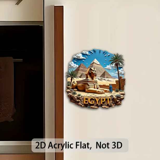 TEMU 2D Plochá Nová Horká! Dekorativní Plaketa a Ornament 1ks 2D Plochý Akrylový Magnet na Lednici, Dekorativní Magnet v Egyptském Stylu, Sfingy a