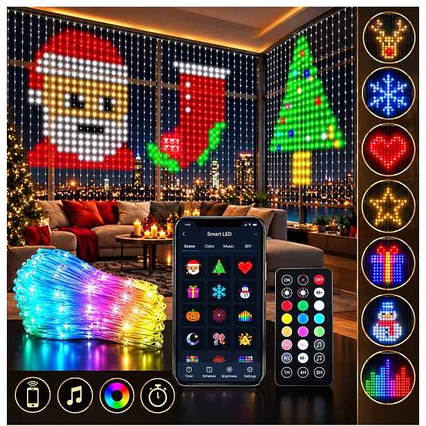 Záclona 400 Led Smart 2x2 m Rgb Barevná Ovládání aplikací Časovač Animace