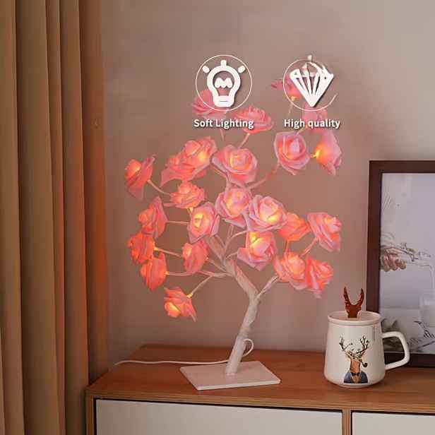 Lampička Lampa Led Stromek Růžové Růžové růže Dárek Den žen matek