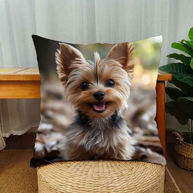 TEMU [JIT] Oboustranný 1ks 2D Polštářový povlak Yorkshire Terrier Vhodný pro obě strany, Měkké vlákno, Zip uzávěr, Pratelný v pračce, Vhodný pro