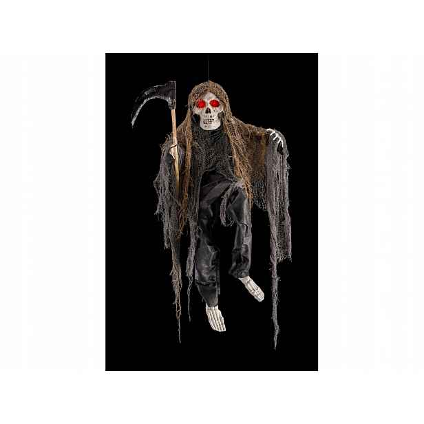 Závěsná dekorace Kostra s kosou Halloween 80 cm