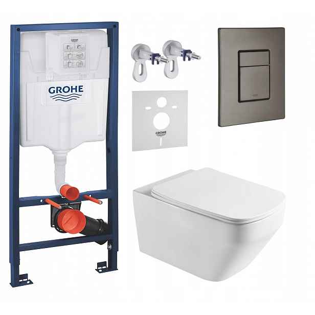 Podomítkový Wc set Grohe s mísou Naron a tlačítkem grafit, kartáčovaný