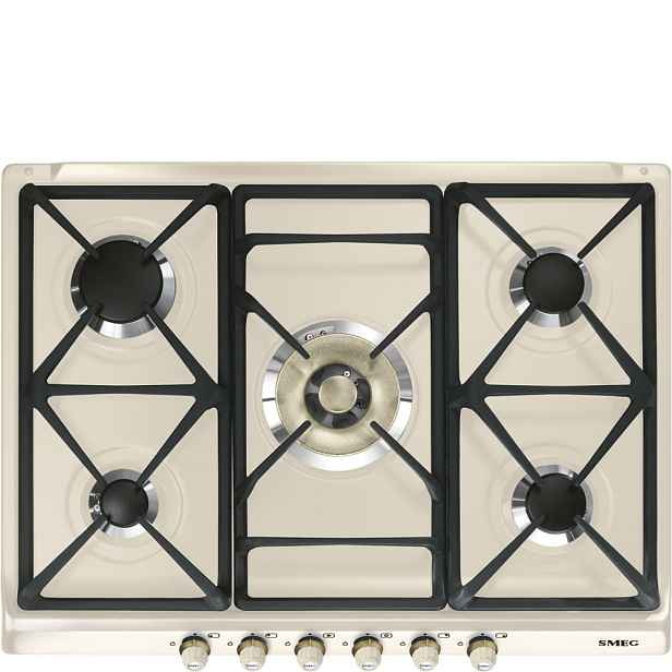 Smeg Plynová varná deska Cortina s 5 varnými zónami, 75 cm, SR775, krémová SR775PO