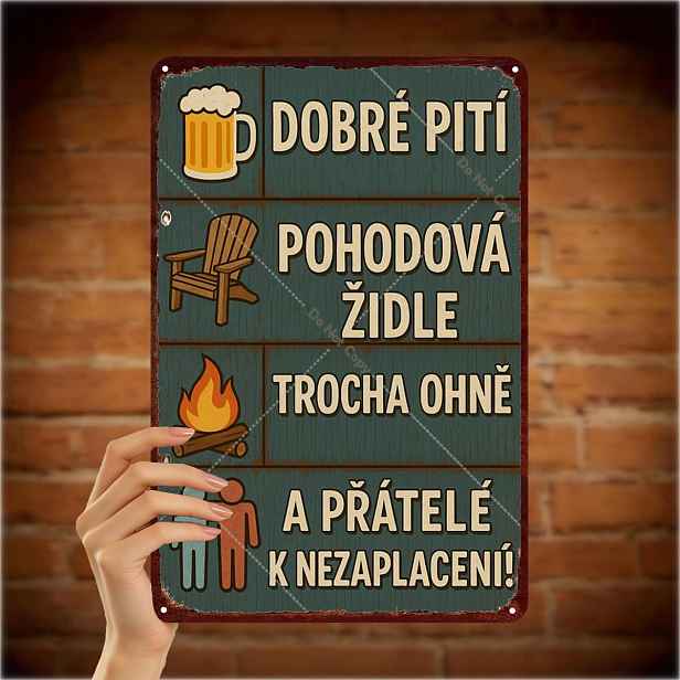 TEMU 2D Plochý, 2D Plochý 1 ks, Ručně Vyrobený Kovový Umělecký Vývěsní Štít - "Dobré , Pohodlná Židle, Malný Oheň a Přátelé - Žádné Starosti!" 8×12