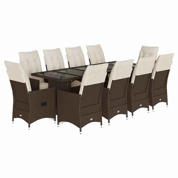 vidaXL 11dílný zahradní bistro set s poduškami hnědý polyratan