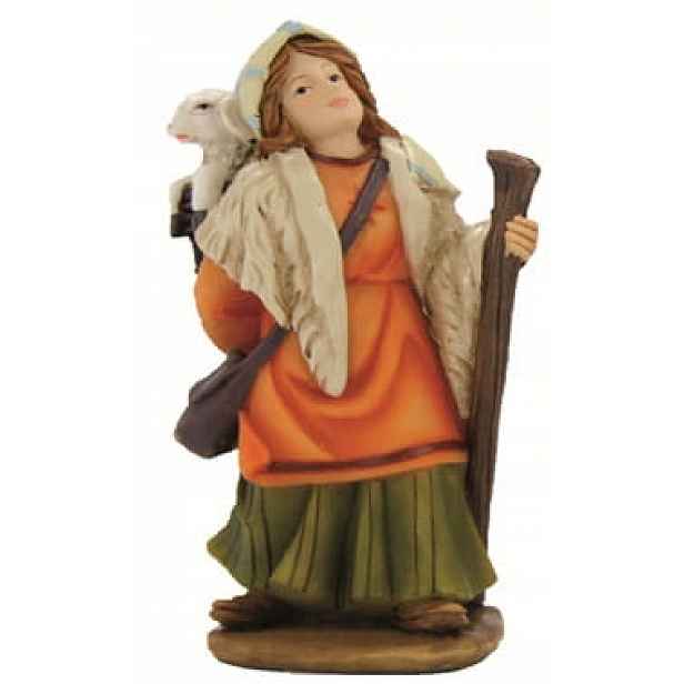 Figurka do betlému „Dívka s beránkem na ramenou“ pro postavy o výšce 19 Cm