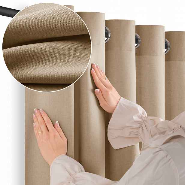 Filumi Závěs struktura len oka obývací pokoj Tmavě Béžová 140x300