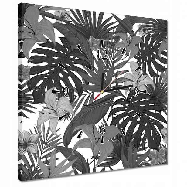 Hodiny 40x40 Černobílá monstera