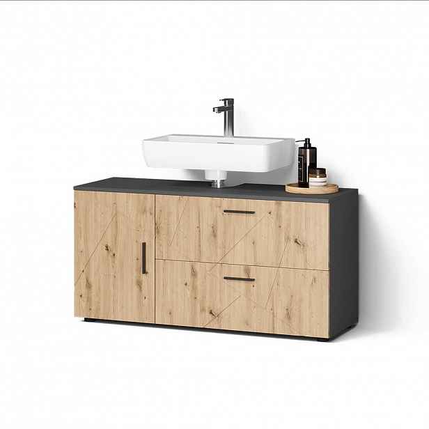 Livinity® TOALETNÍ STOLEK PRO UMYVADLO Ronco, Antracit/Řemeslný dub, 120.1 x 60.6 cm se 2 zásuvkami a 1 dvířky