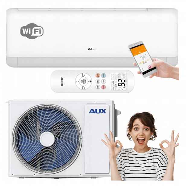 Nástěnný klimatizátor Aux Q-Smart Plus 2,7 kW Výkonný Wi-fi Ohřívač Pro Domácnost