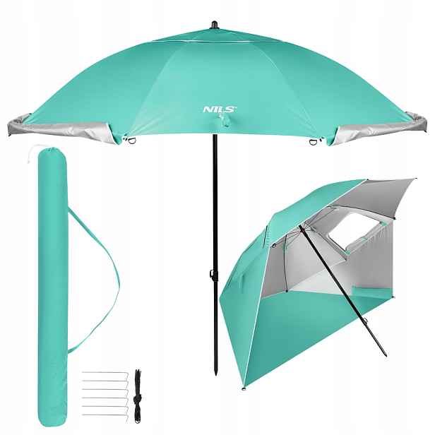 Slunečník Zahradní Plážový Velký XXL Skládací 2v1 Paraván Uv Filtr 240 cm