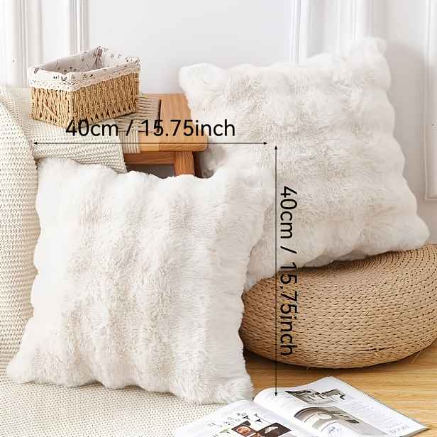 TEMU 1 ks Luxusní povlak na polštář z umělé vlny - Moderní styl, měkký nadýchaný potah na polštář, růžový, zapínání na zip. Elegantní moderní styl .