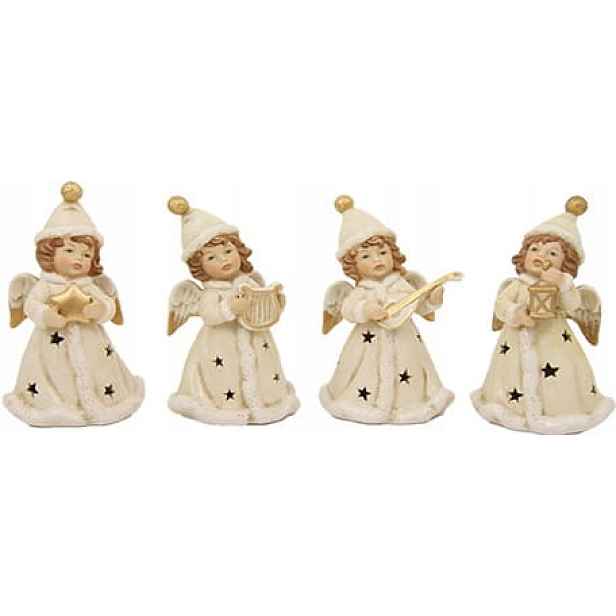 4 Andělé s nástroji, osvětlené 18 cm Keramika