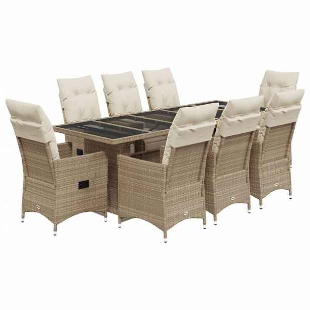 vidaXL 9dílný zahradní bistro set s poduškami béžový polyratan