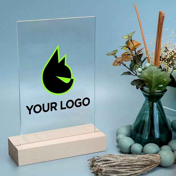 TEMU 1ks Vlastní Akrylová Stolní Plaketa s Dřevěným Stojanem - Personalizované Logo, Prémiový Firemní Dárek pro Kancelářskou Dekoraci, 14x110cm,