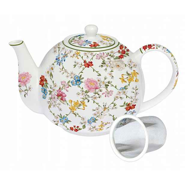 Konvice Teapot 1000 ml, 1 litr, motiv květin, barevná jako dárek