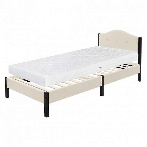 ML-DESIGN ČALUNĚNÁ POSTEL 90x200 cm, béžová, rám s matrací a lamelovým roštem