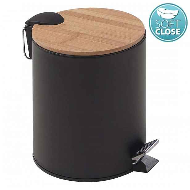 Sapho Gedy Bamboom - Odpadkový koš Kenta 3 l, Soft Close, matná černá/bambus 1309