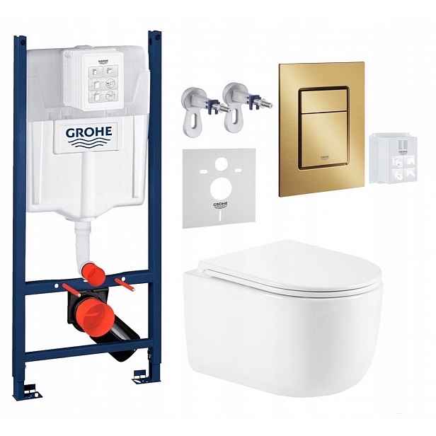 Wc sada Stelaz Grohe Wc mísa Tornado tlačítko Zlatá kartáčovaná
