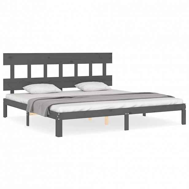 vidaXL Rám postele s čelem šedý 200 x 200 cm masivní dřevo