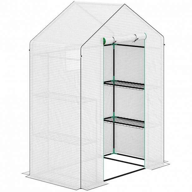 Modfu FÓLIOVNÍK z plastu 143x74x190 cm bílý s rolovacími dveřmi, oknem a třípatrovými regály