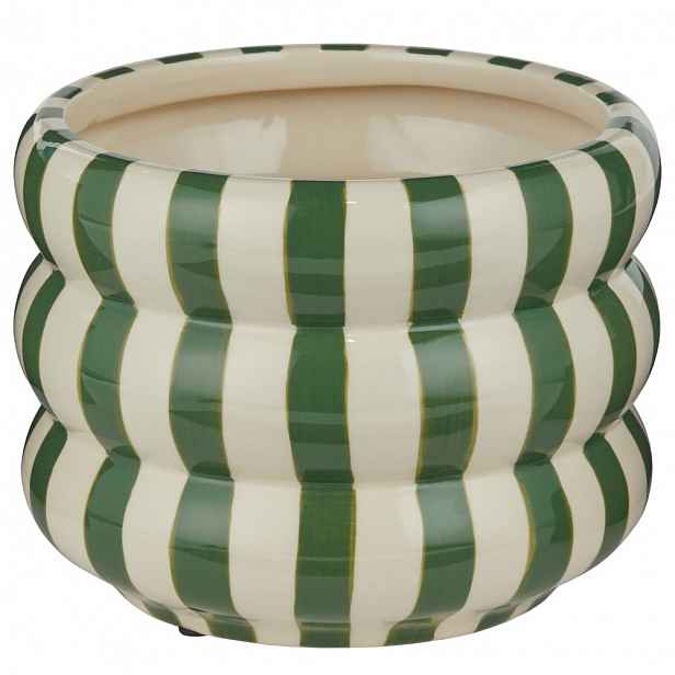 Butlers HOOP Květináč pruhovaný - tm. zelená/bílá