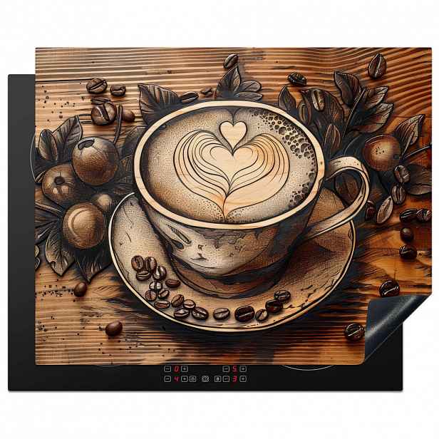 MuchoWow KRYT NA INDUKČNÍ DESKU Káva - Vintage - hnědá - šálek - dřevo 65x52 cm