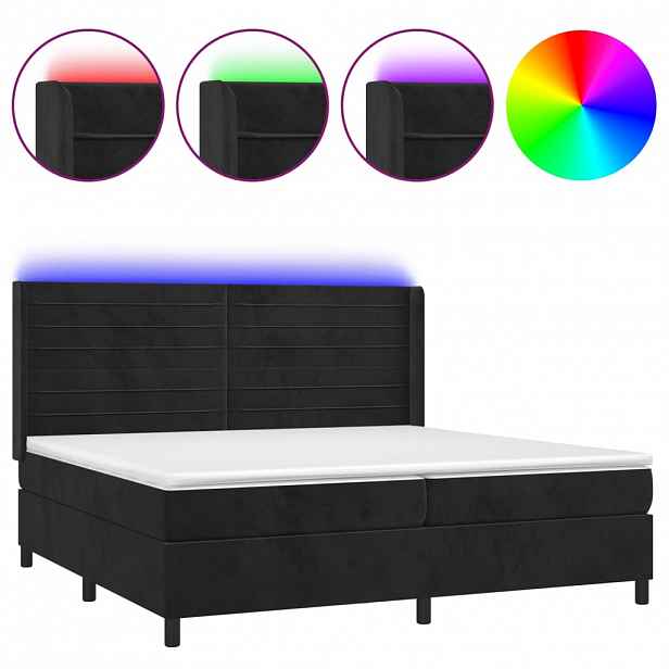 vidaXL Box spring postel s matrací a LED černá 200x200 cm samet