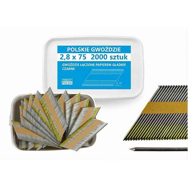 Hřebíky do hřebíkovačky spojované papírem 2,8x75mm 34° Černé 2000ks