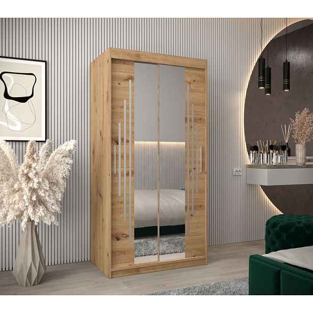 Šatní skříň se zrcadlem VIVI - šířka 100 cm, dub artisan