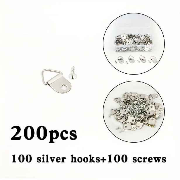 TEMU Balení 100/200 kusů (balení 100 kusů obsahuje 50 háčků + 50 šroubů, balení 200 kusů obsahuje 100 háčků + 100 šroubů) Trojúhelníkové kovové