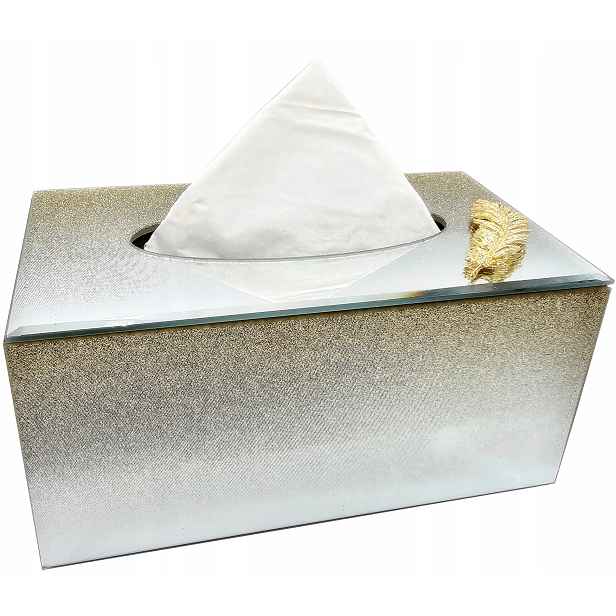 Krabička Na Ubrousky zrcadlový brokátový zásobník Glamour pírko 22x13x11 cm zlatý YR026