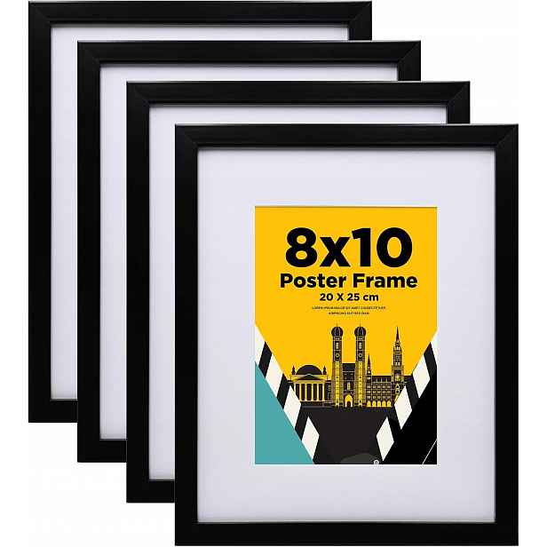 Rámečky na fotografie 20x25 cm Černé 4 ks Dřevo Sklo s pasparta