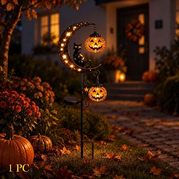 TEMU Solární Halloweenské Dekorace Venkovní Halloweenské Zahradní Kolík Solární Halloweenské Světla Venkovní Černá Kočka Halloweenská Dekor Dýňová