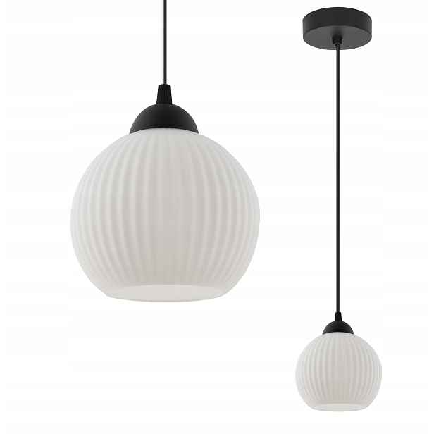 Závěsné Stropní Svítidlo Lustr Bílá Skleněná Rýhovaná Koule 14 CM Glamour