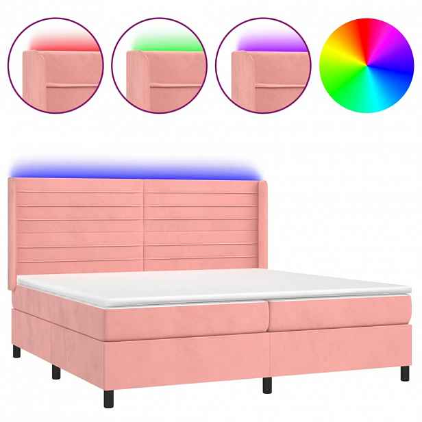 vidaXL Box spring postel s matrací a LED růžová 200x200 cm samet