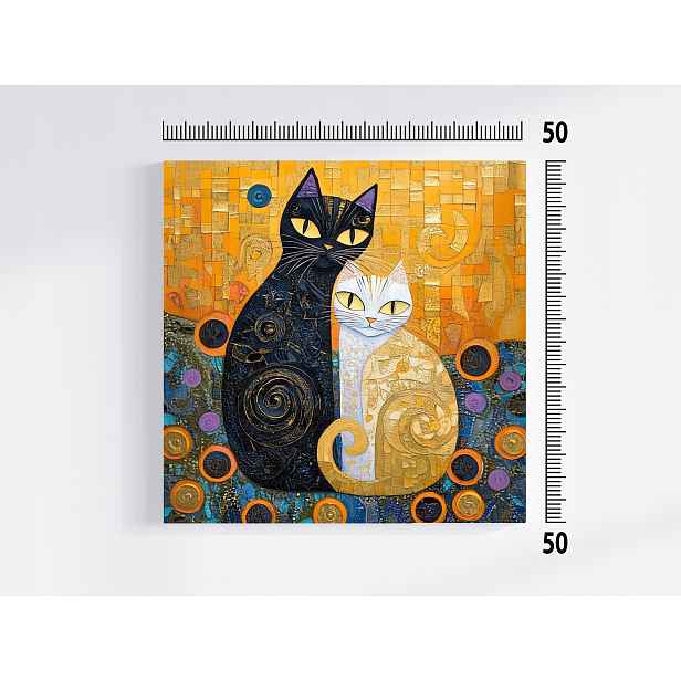 Obraz Na Plátně Canvas Mozaika Klimt Dvě Kočky Bílá Černá Yin Yang 50x50