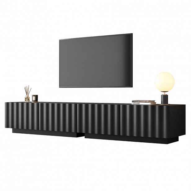STILVORA TV STOLEK černý se zásuvkami a kovovými nohami, 180×35×40 cm, do obývacího pokoje