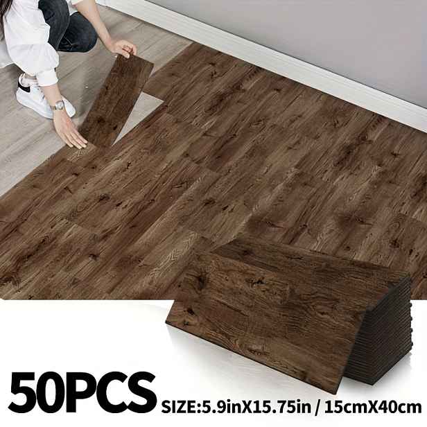 TEMU 20/50ks Podlahových Dlaždic s Dřevěnou Texturou, 15cm x 40cm, Zesílené 1,5mm, Samolepicí IXPE Podlahové Samolepky, Snadné Odlepení a Nalepení,