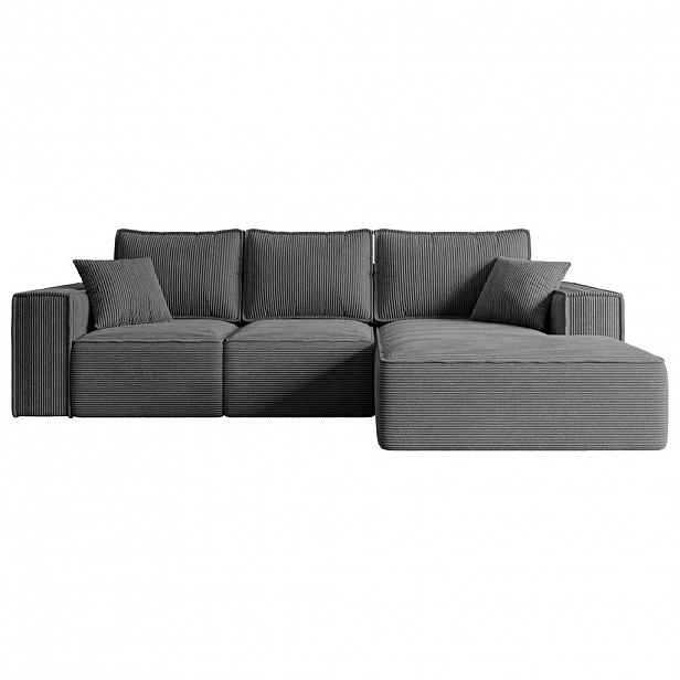 ALTDECOR ROHOVÁ SEDACÍ SOUPRAVA s funkcí lůžka a úložným prostorem SERRA-L-S – 266x161x87 cm tmavě šedý manšestr