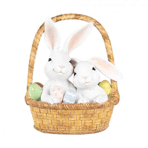 Dekorace králíci v košíčku s vajíčky - 17*13*20 cm Clayre & Eef
